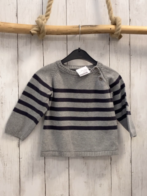 H&M  Pullover  Gr. 86  hellgrau graue Streifen Strick 