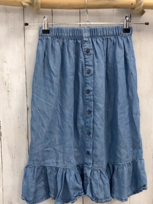   Rock Gr. 134/140  blau Jeans Rüschensaum 
