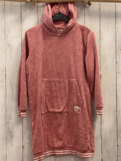 Alana  Kleid  Gr. 134/140  rosa Frottee kapuze weißer Streifenbund 