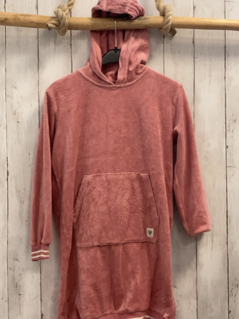 Alana  Kleid  Gr. 134/140  rosa Frottee kapuze weißer Streifenbund 