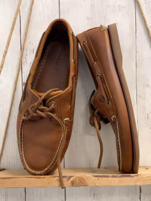 Timberland  Schuhe  Gr. 46  braun beige Nähte Lederschnürriemen 