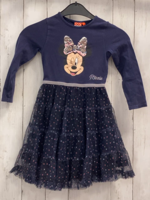   Kleid  Gr. 110  blaues Oberteil mit Minnie Mouse mit Pailettenschleife Tüllüberrock mit Punkte 
