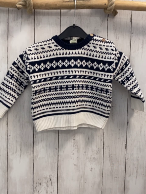 Alana  Pullover  Gr. 80  weiß schwarze Streifen + Muster Strick 
