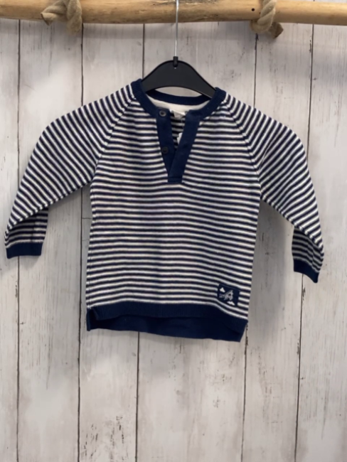 H&M  Pullover  Gr. 80  blau weiße Streifen Strick Knopfleiste 