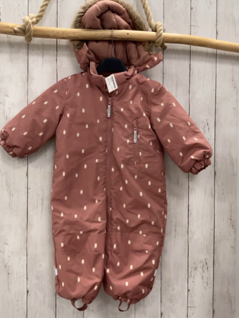 H&M  Winteroverall Gr. 86  altrosa weiß Rechtecke Kapuze mit Fellbund 