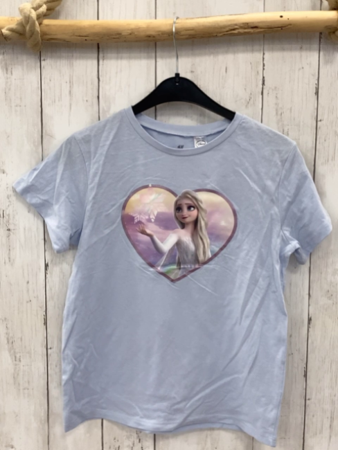 H&M  T-Shirt  Gr. 134  hellblau Herz mit Elsa 