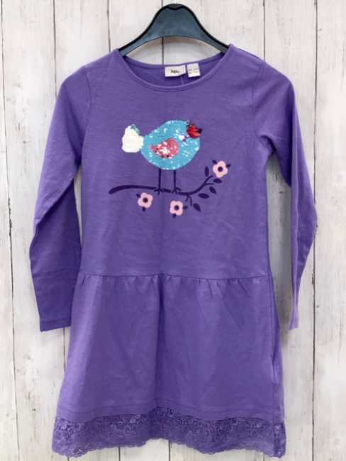 Bonprix  Kleid  Gr. 128  lavendel Pailettenvogel 