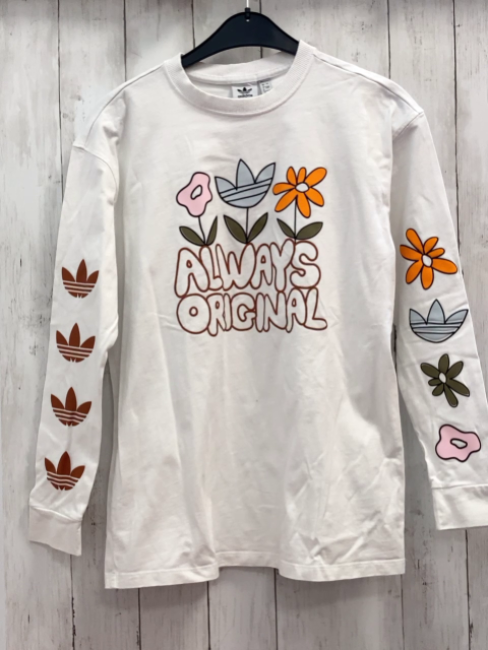 Adidas  Pullover  Gr. 158/164  weiß Blumen braune Schrift + Label