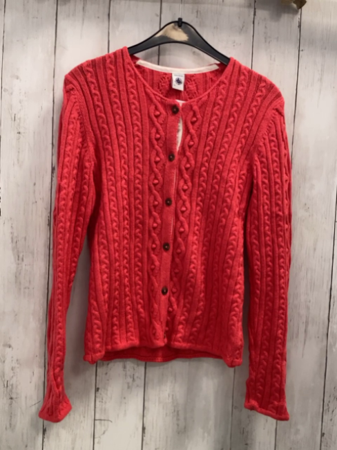 Petit Bateau  Strickjacke  Gr. 152  hellrot Zöpfe 