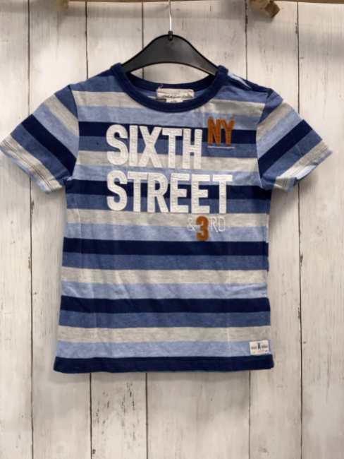 H&M  T-Shirt  Gr. 122/128  blau hellblau hellgraue Streifen Schrift 