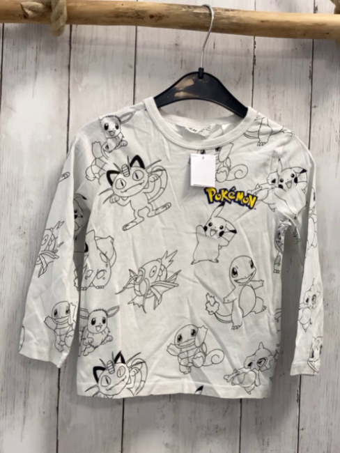 H&M  Langarmshirt  Gr. 98  weiß schwarze Pokemons