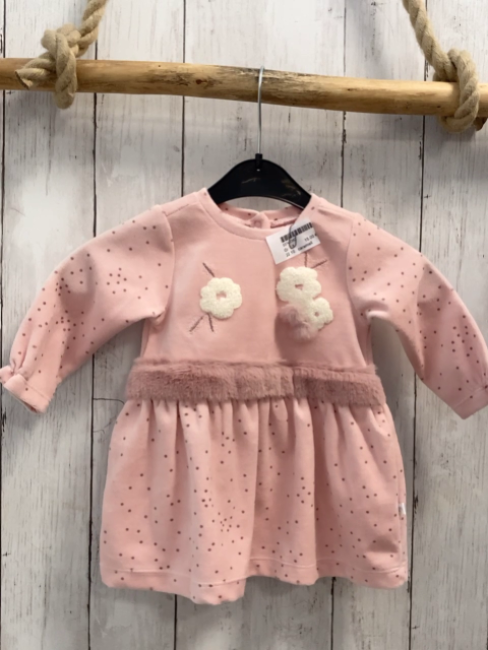 caramell Kleid Gr. 68  rosa Punkte Blumen Plüschstreifen