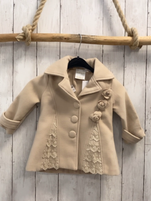 Tom & Jo Mantel Gr. 80  beige besticktes Mesh Blumen