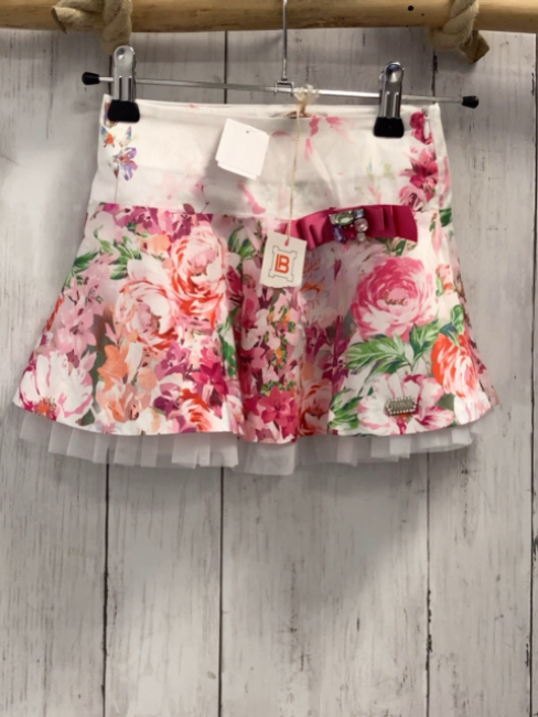 neu Laura Biagiotti Rock Gr. 104  weiß rosa Blumen Tüllunterrock Brosche