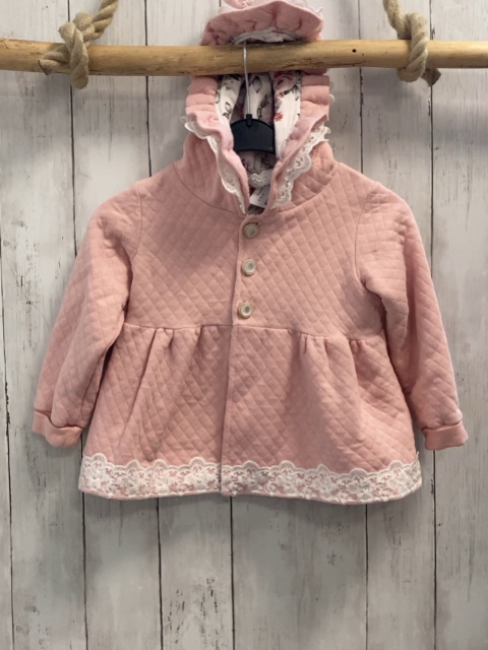 JK Jeanny  Sweatjacke  Gr. 92  rosa Rauten Kapuze mit weißem Spitzensaum weißes Blumenfutter 