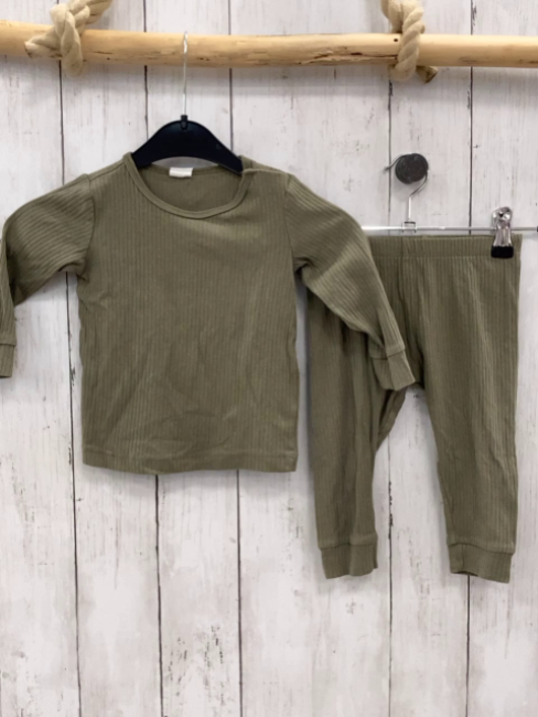 2tlg H&M  Leggings + Langarmshirt  Gr. 80  kiwi Rippen 