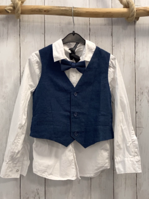 3tlg H&M Hemd + Weste + Fliege Gr. 116  weiß + blau