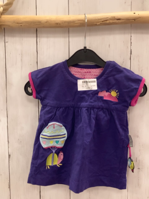 Sigikid  Wende T-Shirt  Gr. 68  lila Aufnäher / rosa pink Wellenstreifen + lila weiße Streifen