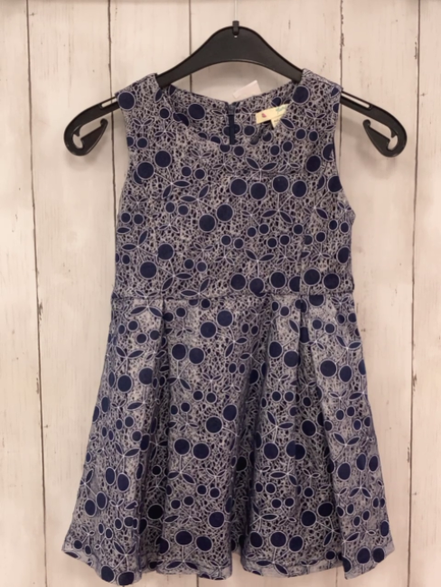 Yumi Girl  Kleid  Gr. 110  blau Überkleid blauen Kirschen hellgrauen Strichen 