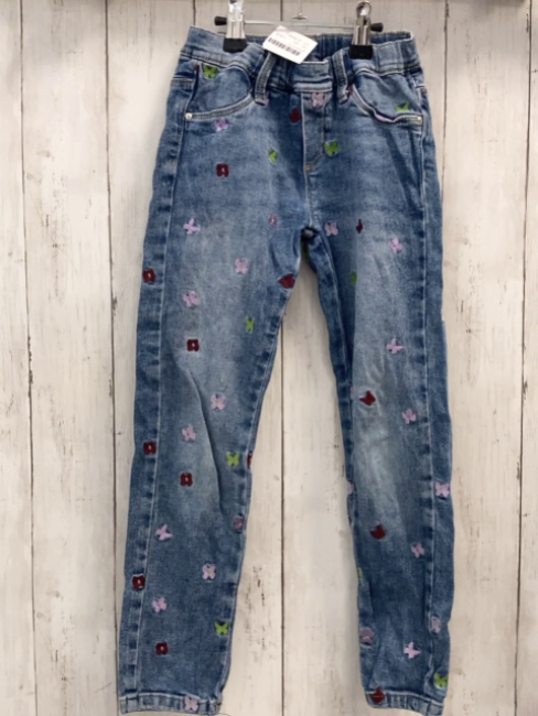 S´Oliver  Hose  Gr. 122  blau Jeans gestickte bunte Schmetterlinge Bund verstellbar 