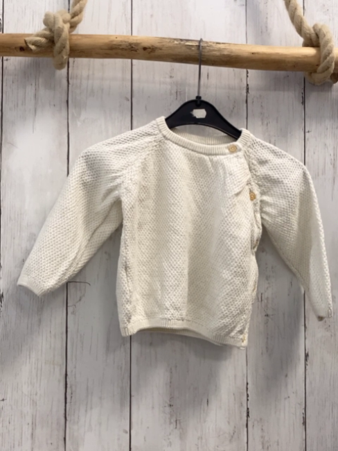 H&M  Pullover  Gr. 74  weiß Strick Struktur seitlich geknöpft 