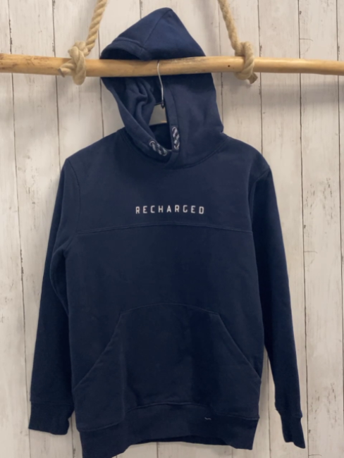   Pullover  Gr. 158/164  blau Kapuze weiße Schrift 