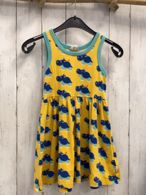  Kleid Gr. 98  gelb blaue Nilpferde hellblauer Bund