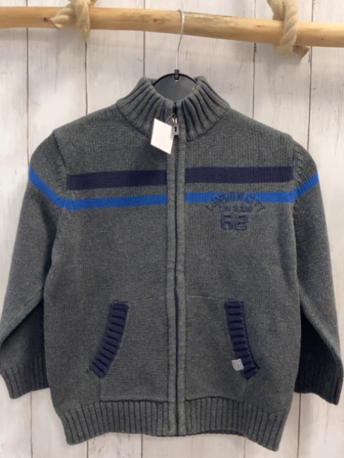 Tom Tailor  Strickjacke  Gr. 122  grau + blau hellblaue Streifen 