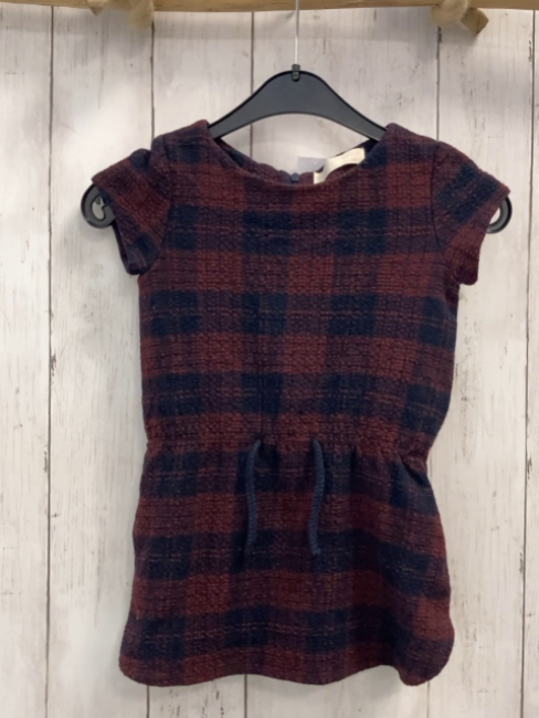 Zara  Kleid  Gr. 98  blau weinrot kariert Struktur 