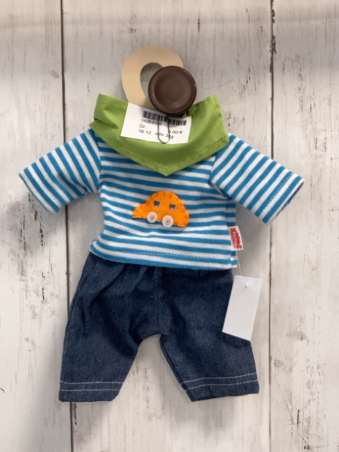 neu 3tlg  Puppenkleidung 28-35cm hellblau weiß gestreiftes Shirt grünes Tuch Jeans Np 15,99 € 