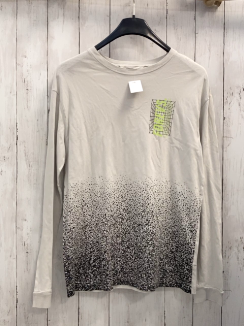 H&M  Langarmshirt  Gr. 170  hellgrau schwarzer Druck hellgrüne Schrift 