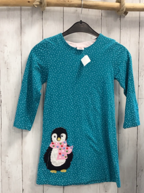   Kleid  Gr. 128  türkis weiße Punkte Pinguin 