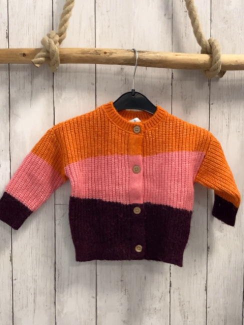   Strickjacke  Gr. 74  orange rosa aubergine Streifen Rippen