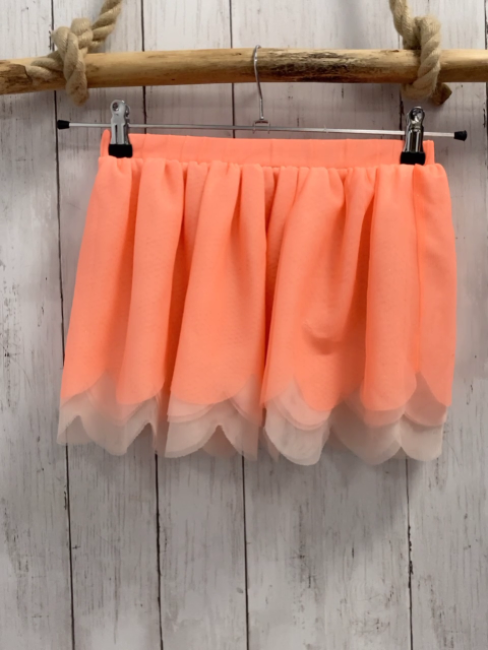 H&M  Rock Gr. 134  orange beige rosa Tüllrüschen mit Glitzerpunkten 