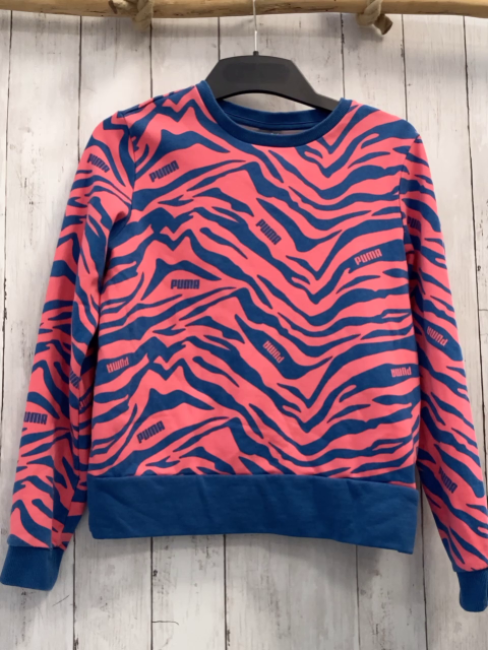 Puma  Pullover  Gr. 158  blau hellrot gemustert Schrift 