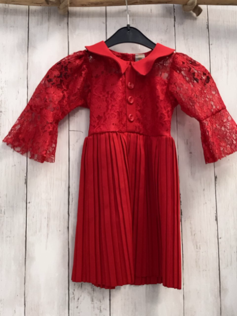   Kleid  Gr. 92  rot Oberteil mit Stickerei Faltenrock 