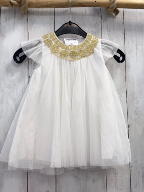 H&M  Kleid  Gr. 80  weiß Tüllüberrock goldene Stickerei 