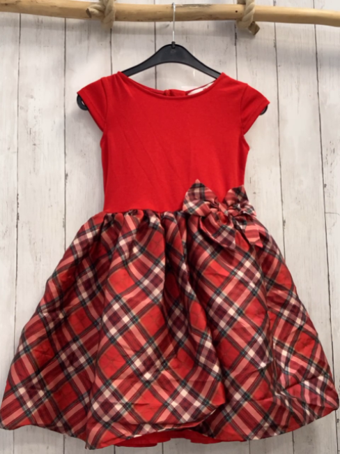 H&M  Kleid  Gr. 122  rotes Oberteil rot grau grün beige karierter Rock mit Schleife 