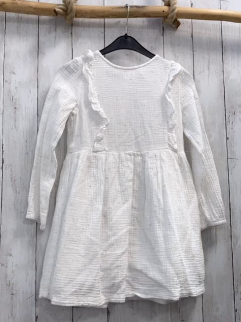 Okaidi  Kleid  Gr. 128  weiß Struktur silber Punkte Rüschen 