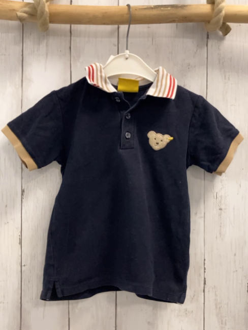 Steiff  T-Shirt  Gr. 98  blau weißer Polokragen mit beige rost Streifen 