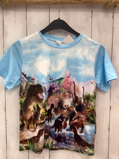   T-Shirt  Gr. 128  Dinos hellblauer Himmel mit weißen Wolken