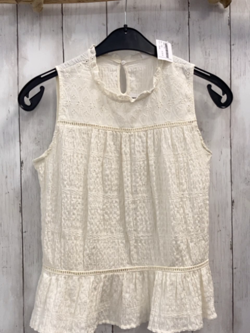 Zara  Sommerbluse  Gr. 164  creme strukturiert + Lochstickerei