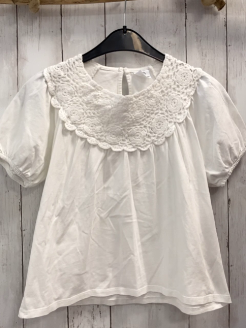 Zara  T-Shirt  Gr. 164  weiß Häkelei am Ausschnitt 