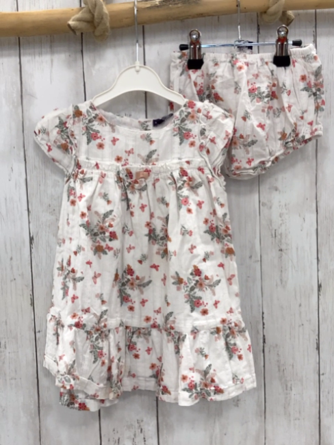 2tlg Sergent Major  Kleid + Höschen  Gr. 80  weiß bunte Blumen 