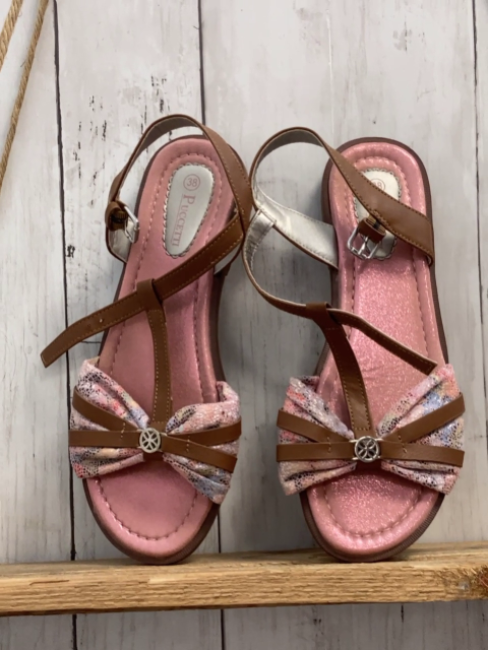   Sandalen Gr. 38  braun + rosa bunte Punkte 