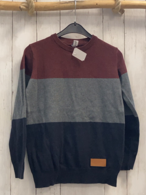   Pullover  Gr. 134/140  weinrot grau blau Strick 