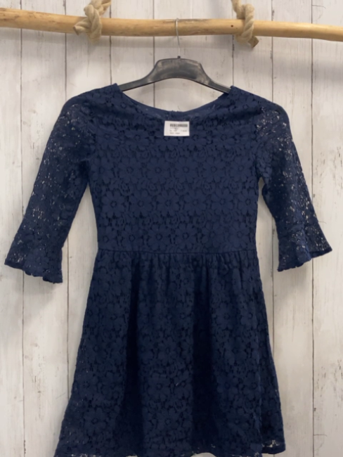 H&M  Kleid  Gr. 152  blau zweilagig Blumenstickerei 