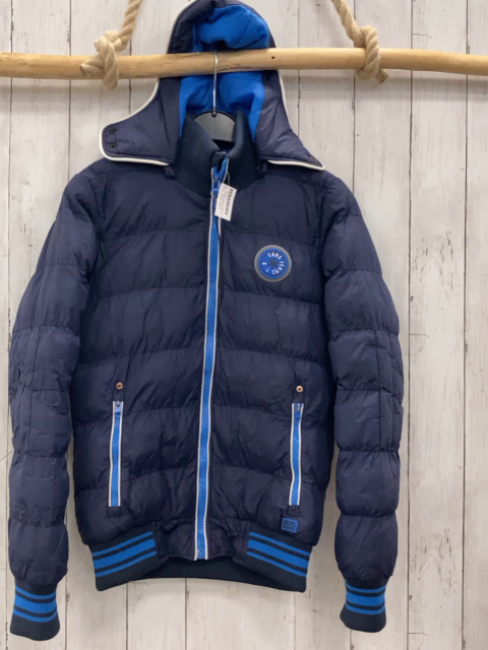 Cars Jeans  Winterjacke  Gr. 158/164  dunkelblau blau hellblauer Streifenbund hellblaue Reißverschlüsse 