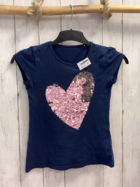   T-Shirt  Gr. 140  blau Pailettenherz 