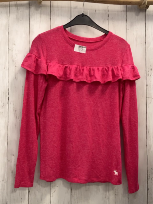 Abercrombie  Pullover  Gr. 158/164  rot hellgrau meliert Strick Rüschen 